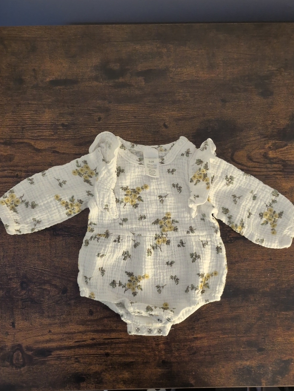 Shabby Chic Long Sleeve Onesie Bodysuit Floral 3-6M
